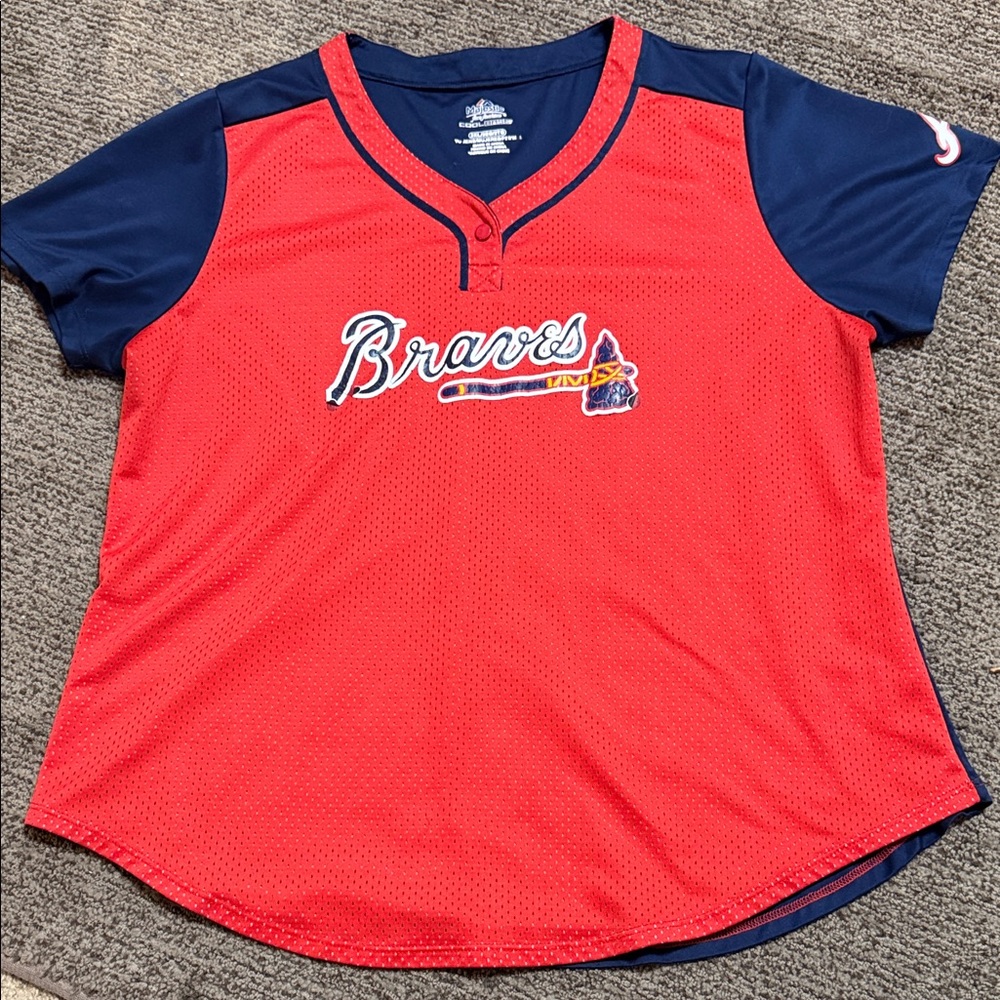 Majestic Red and Blue Braves Jersey Women’s 3X